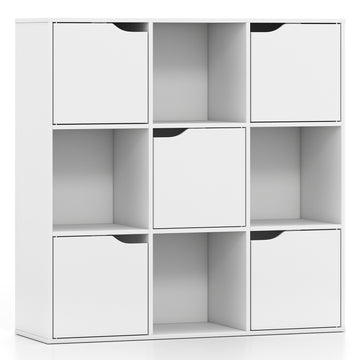 White 9-Cube Bookshelf with 5 Doors and Anti-Tip Device