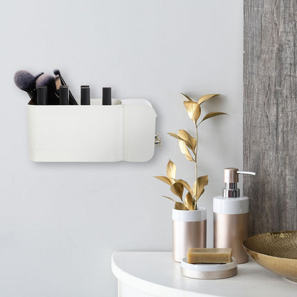 White Adhesive Bathroom Cosmetics Organizer, 4 Compartments