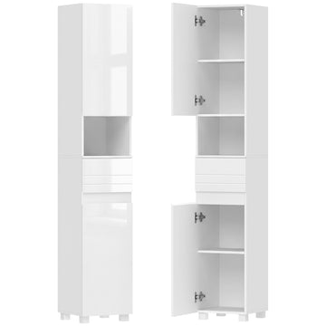 White Bathroom Cabinet with Adjustable Shelves, 30x30x170 cm