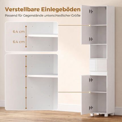 White Bathroom Cabinet with Adjustable Shelves, 30x30x170 cm