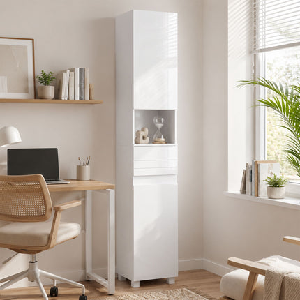 White Bathroom Cabinet with Adjustable Shelves, 30x30x170 cm