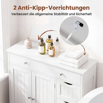 White Bathroom Floor Cabinet with 4 Drawers and 2 Doors