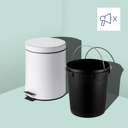 White Bathroom Set with Pedal Bin & Toilet Brush