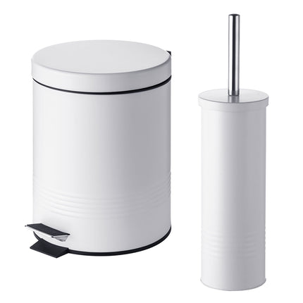 White Bathroom Set with Pedal Bin & Toilet Brush