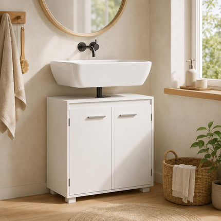 White Bathroom Sink Cabinet with Adjustable Shelf, 60x30x60 cm