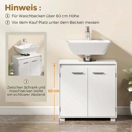 White Bathroom Sink Cabinet with Adjustable Shelf, 60x30x60 cm