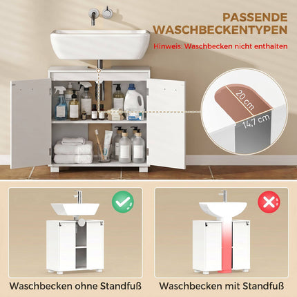 White Bathroom Sink Cabinet with Adjustable Shelf, 60x30x60 cm