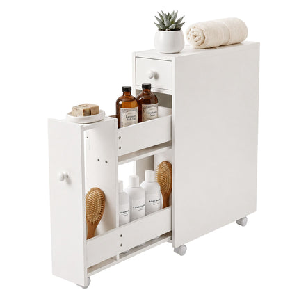 White Bathroom Storage Trolley with Pull-Out Drawer