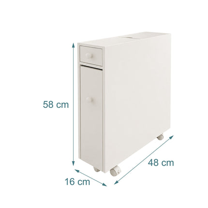 White Bathroom Storage Trolley with Pull-Out Drawer