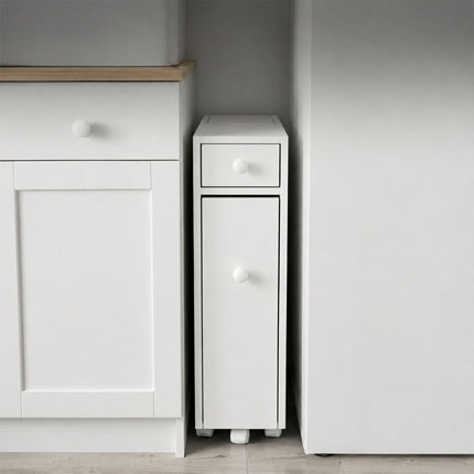 White Bathroom Storage Trolley with Pull-Out Drawer