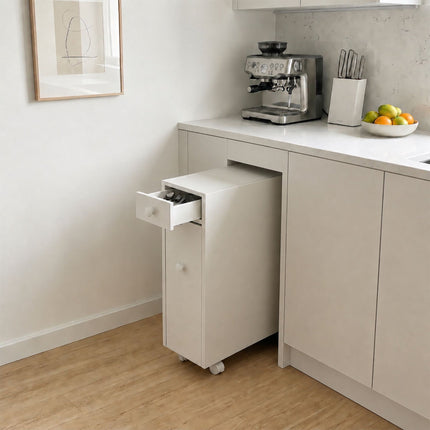 White Bathroom Storage Trolley with Pull-Out Drawer