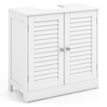 White Bathroom Vanity Cabinet with Shutter Doors, 60x30x60 cm