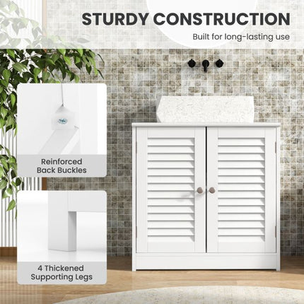 White Bathroom Vanity Cabinet with Shutter Doors, 60x30x60 cm