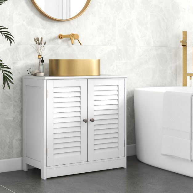 White Bathroom Vanity Cabinet with Shutter Doors, 60x30x60 cm