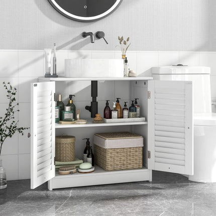 White Bathroom Vanity Cabinet with Shutter Doors, 60x30x60 cm