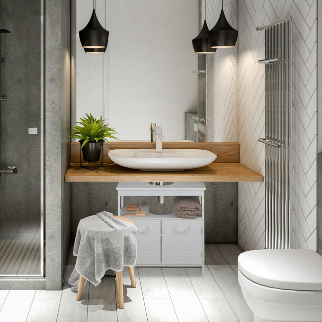 White Bathroom Vanity Unit with Storage Shelves