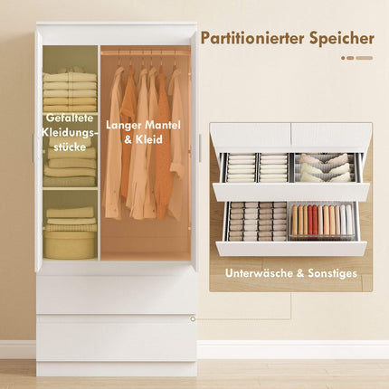 White Bedroom Wardrobe – 2 Doors, 2 Drawers, 3 Shelves