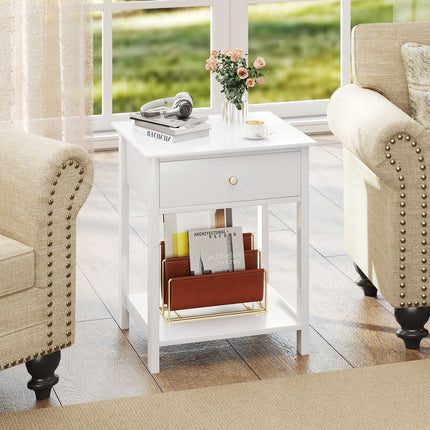White Bedside Tables Set of 2 with Drawer & Shelf