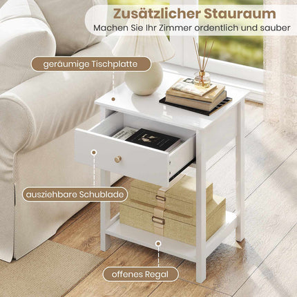 White Bedside Tables Set of 2 with Drawer & Shelf