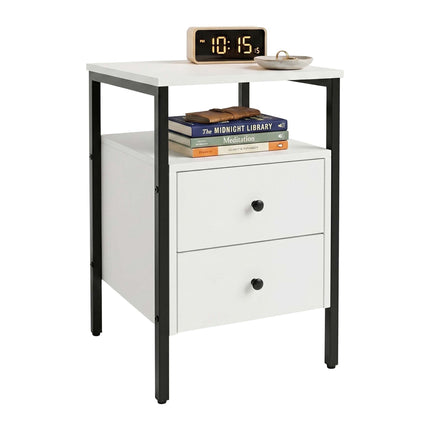 White Bedside Table with 2 Drawers, 61x40x40 cm