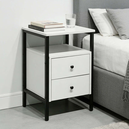 White Bedside Table with 2 Drawers, 61x40x40 cm