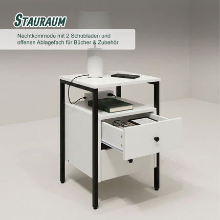 White Bedside Table with 2 Drawers, 61x40x40 cm