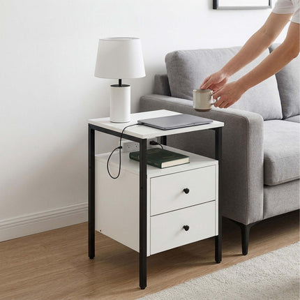 White Bedside Table with 2 Drawers, 61x40x40 cm