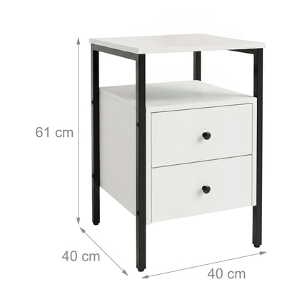 White Bedside Table with 2 Drawers, 61x40x40 cm