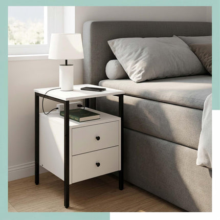 White Bedside Table with 2 Drawers, 61x40x40 cm