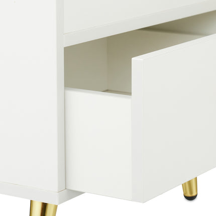 White Bedside Table with Gold Legs and 2 Drawers