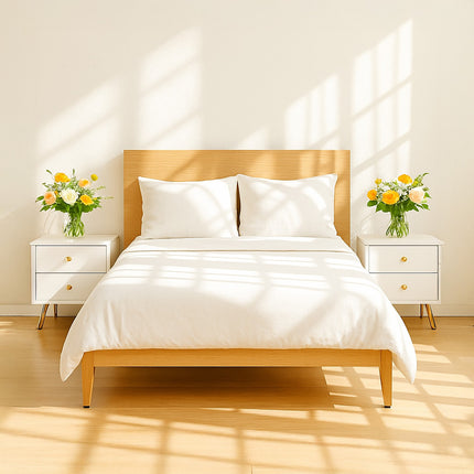 White Bedside Table with Gold Legs and 2 Drawers