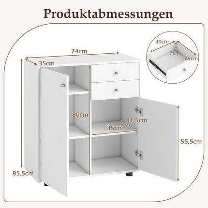 White Buffet Cabinet with 2 Drawers & Adjustable Shelves