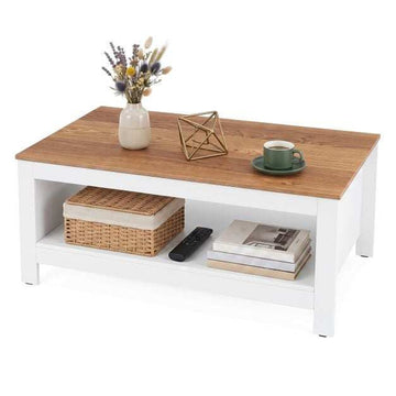 White Coffee Table with Storage, 2-Tier, 105 x 60 x 46 cm