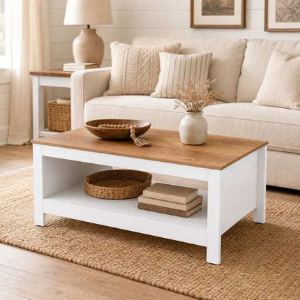 White Coffee Table with Storage, 2-Tier, 105 x 60 x 46 cm