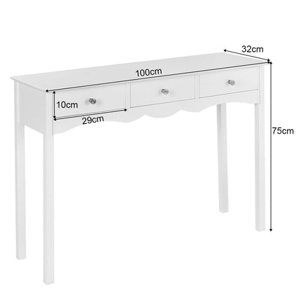 White Desk with 3 Drawers, MDF, 100x32x75 cm