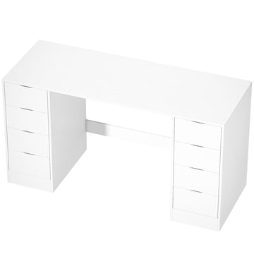 White Desk with 8 Drawers, 140 cm – Modern Office Storage