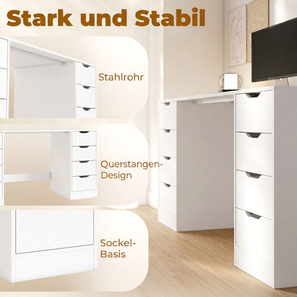 White Desk with 8 Drawers, 140 cm – Modern Office Storage