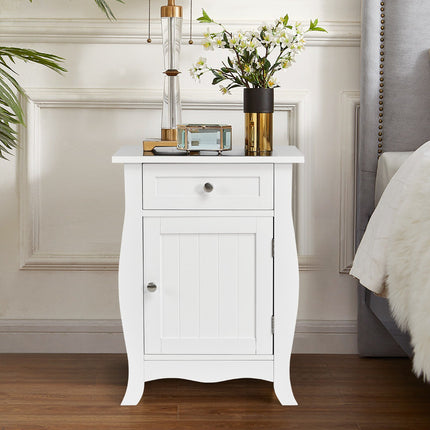 White End Table With Drawer And Door Cabinet, MDF