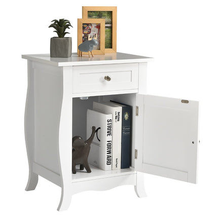 White End Table With Drawer And Door Cabinet, MDF