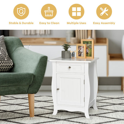 White End Table With Drawer And Door Cabinet, MDF