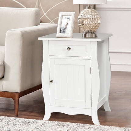White End Table With Drawer And Door Cabinet, MDF