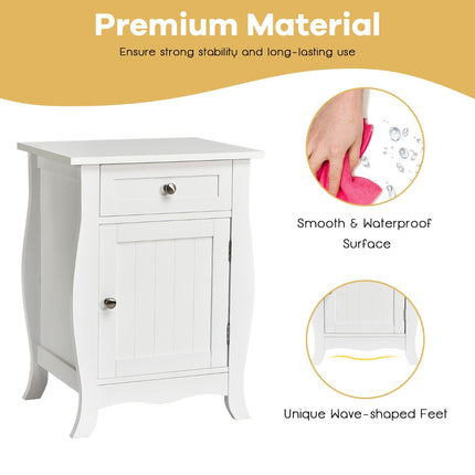 White End Table With Drawer And Door Cabinet, MDF