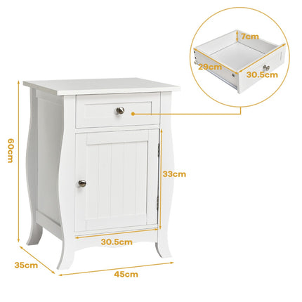 White End Table With Drawer And Door Cabinet, MDF