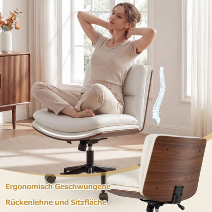 White Ergonomic Office Chair, Adjustable Height, No Armrests