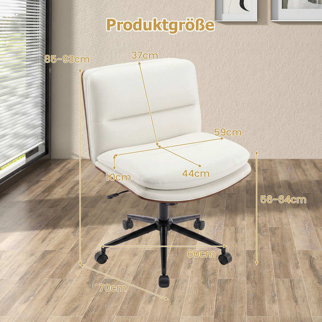 White Ergonomic Office Chair, Adjustable Height, No Armrests