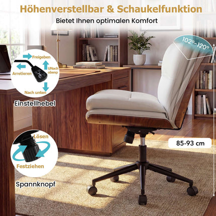 White Ergonomic Office Chair, Adjustable Height, No Armrests