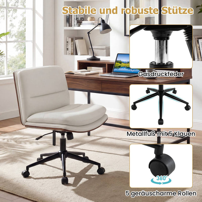 White Ergonomic Office Chair, Adjustable Height, No Armrests