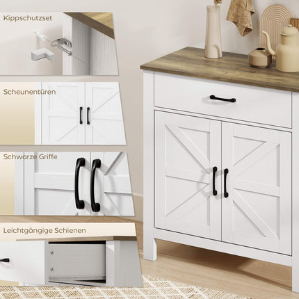 White Farmhouse Sideboard with Sliding Doors and Adjustable Shelf