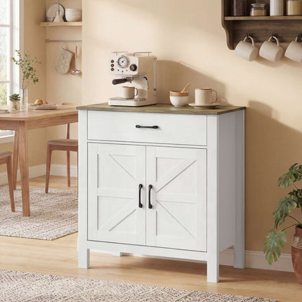 White Farmhouse Sideboard with Sliding Doors and Adjustable Shelf