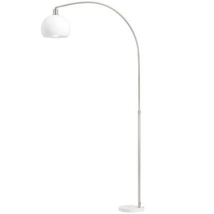 White Floor Lamp, Curved Head, Marble Base, Foot Switch
